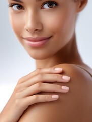 Healthy glow as woman applies cream to her body