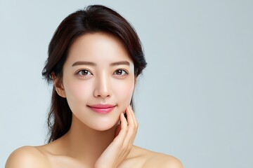 Radiant woman nourishing her skin with facial cream