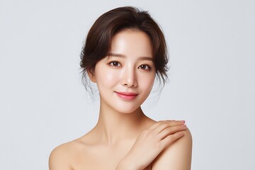 Radiant woman nourishing her skin with facial cream