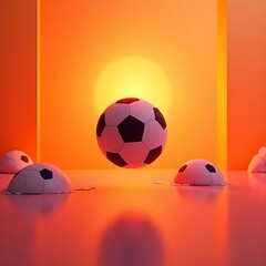 Soccer ball floating in a warm, glowing environment