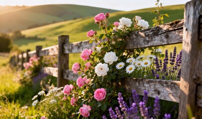 夕焼けの空と植物に囲まれた温かみのある裏庭パティオ写真