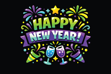 Obraz premium New Year Celebration with Joy and Fireworks