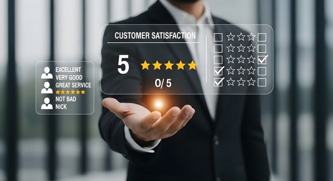 Customer satisfaction survey feedback rating online review service quality experience management concept