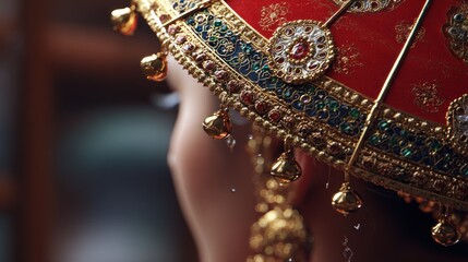 Exquisite headpiece adorned with gold and gemstones, a regal display