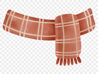 Watercolor red plaid winter scarf Christmas clothing illustration Vector.