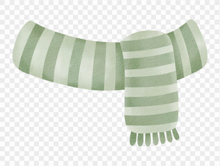 Watercolor green winter scarf cozy Christmas clothing illustration Vector.