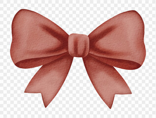 Watercolor big red bow festive Christmas ribbon decoration Vector.