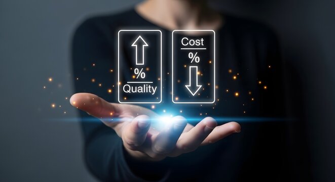 Increase quality decrease cost strategy concept for business growth and success improvement plan