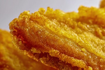 Golden crispy fish fillet isolated on white surface