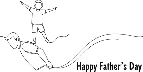 Fototapeta premium Happy Father’s Day minimalist line art illustration of father flying kite with child isolated on white background