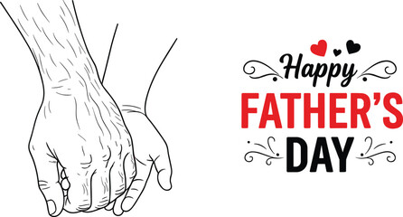 Happy Father’s Day illustration with father and child holding hands and decorative typography isolated on white background