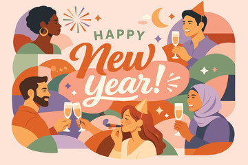 Fototapeta premium New Year Celebration with Joy and Fireworks