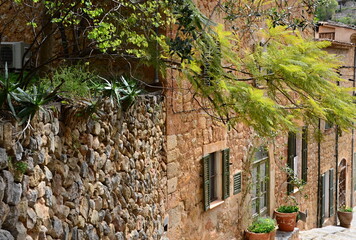 Historical Buildings in the Village Deia in the Mountains Serra Tramuntana on the Island Mallorca