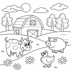 Farm Animals Coloring Page for 5- to 8-Year-Old Kids