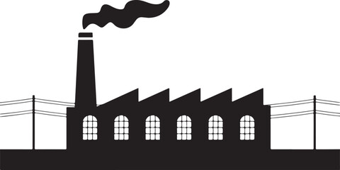 Black silhouette vector illustration set featuring a mosque and industrial factory building within an urban city skyline and architectural cityscape design