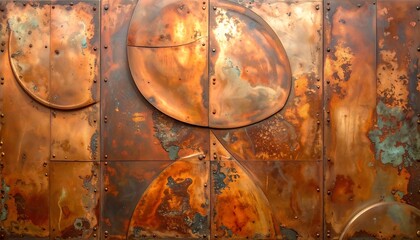 Textured Copper Panels with Rivets and Patina.