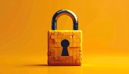 A close-up shot of a vintage padlock on a bright orange background.