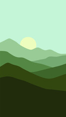 Obraz premium Serene Green Mountain Layers in Sunset Vector Illustration for Nature and Landscape Art