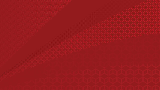 A striking red background with a subtle patterned texture in the corner