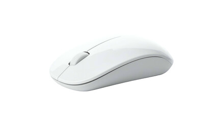Pristine, wireless computer mouse, ergonomic design, smooth curves, featuring a central scroll wheel. Elevated from background