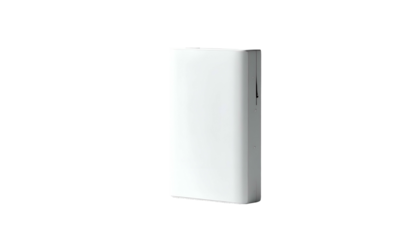 Isolated, rectangular, white object against a stark black background. It appears to have rounded edges and a smooth surface. It is a 3D rendered image