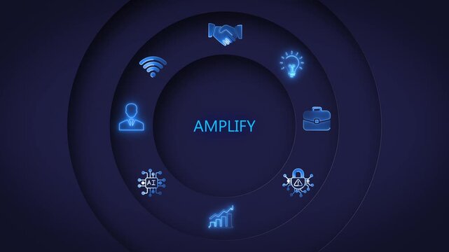 Amplify Business Growth Concept with Glowing Blue and A I Technology on Dark Background glowing blue ai technology