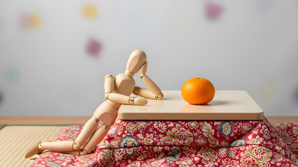 こたつでくつろぐデッサン人形