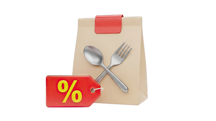 Takeout Food Bag with Discount Tag and Utensils