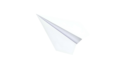 A starkly lit paper airplane, crafted with crisp folds and a sharp design, floats isolated against an inky black backdrop, suggesting flight
