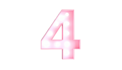 A numeral "4" glows with a pinkish hue, surrounded by a black backdrop. The figure is framed by light bulbs