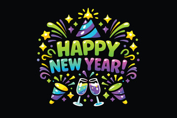 Naklejka premium New Year Celebration with Joy and Fireworks