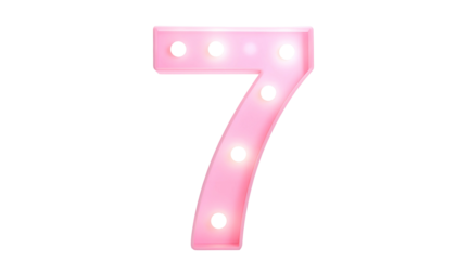 A luminous, three-dimensional number seven in a soft pink hue with a glossy finish. It's adorned with small, evenly spaced dots