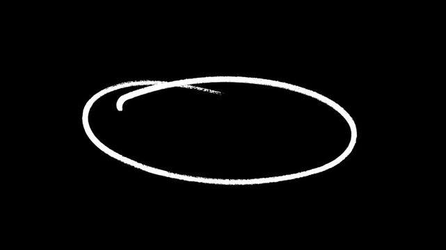 Minimalist white hand drawn marker oval animation on black background featuring a sketchy circle reveal for highlighting titles and creative cinematic transitions.
