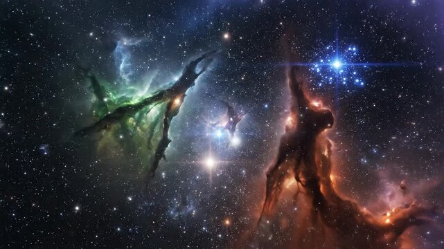 A vibrant nebula, illuminated with celestial light, filled with a multitude of stars and color