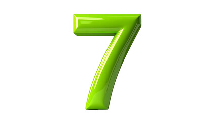 A 3D render of the number seven, showcasing a glossy, vibrant green color against a stark black background, emphasizing its digital aesthetic