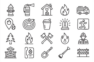 Obraz premium Emergency Fire Icons for Hazard Alerts and Digital Safety Interfaces