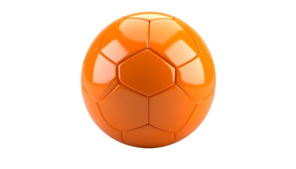 A 3D render of an orange sphere with hexagonal panels, resembling a sports ball, isolated on a black background