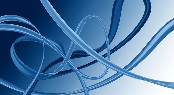 Ethereal Blue Ribbons Flowing in Abstract Swirls Against a Gradient Background. - Powered by Adobe