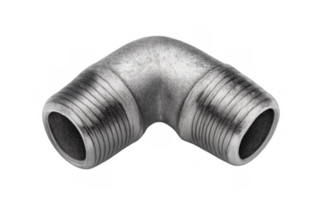 Metal plumbing elbow fitting for pipe connection, a 90 degree industrial thread connector on transparent background
