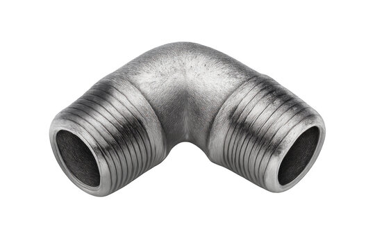 Metal plumbing elbow fitting for pipe connection, a 90 degree industrial thread connector on transparent background