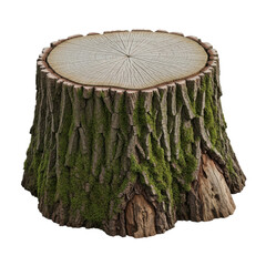 Realistic Tree Stump with Moss Isolated on Black