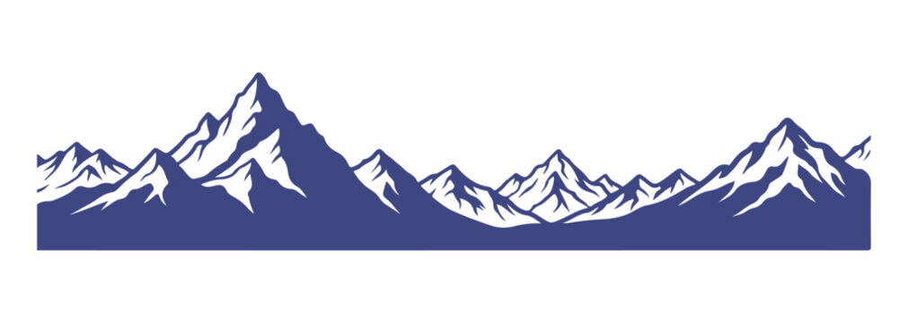 Mountains create colorful silhouettes. Skyline ranges, a high mountain hiking landscape, and alpine peaks. It's an extreme hiking nature border. A horizontal panorama template