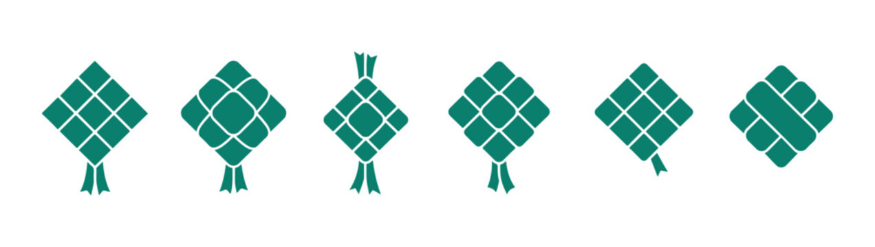 outline colorful ketupat icon set isolated on white background