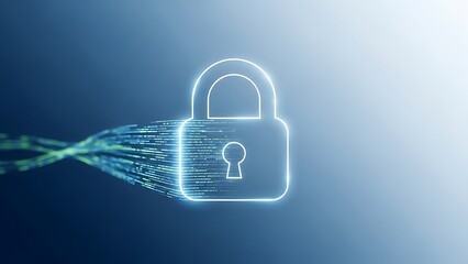 Secure digital data and online privacy with a glowing padlock icon representing cybersecurity and data protection against threats
