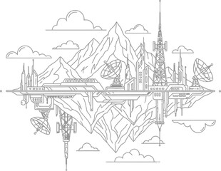 Obraz premium Futuristic communication outpost constructed upon towering rugged mountains symbolizing advanced technology integration and remote signal transmission capabilities