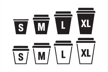 Coffee Cup Size Icons S M L XL for Cafe Ordering Interfaces and Apps