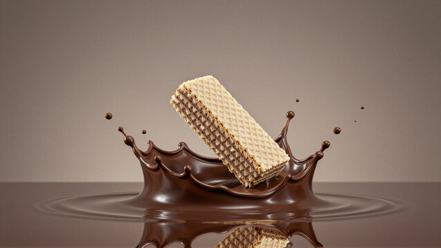 Wafer Bar Splashing In Dark Chocolate Splash