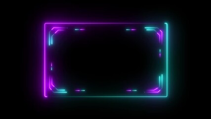 Glowing neon futuristic hud frame, glowing blue rectangular interface element on black background used for sci fi video overlays digital tech animations and high tech user interface visuals - Powered by Adobe