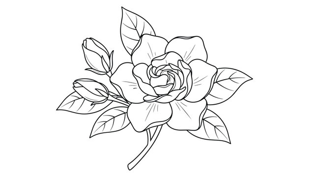 Gardenia flower with leaves floral arrangement design botanical illustration blossom design element