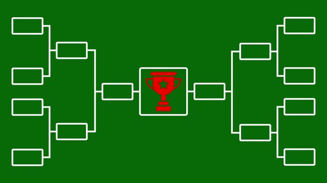 Championship bracket with trophy on green background for sports competition or tournament winner celebration
